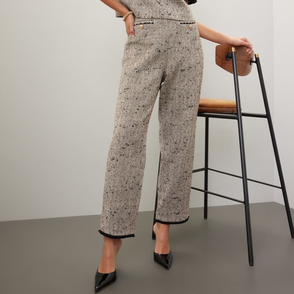 Ted Baker London Pants - Ted Baker Feliot Cream and Black Herringbone Straight-Leg Trousers